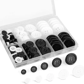 의류 액세서리 160pcs 검은색 및 흰색에 맞게 버튼을 둥근 플라스틱 수지 버튼을 4 개의 작은 구멍을 내고,공예품 재봉 아이들의 의류 재봉