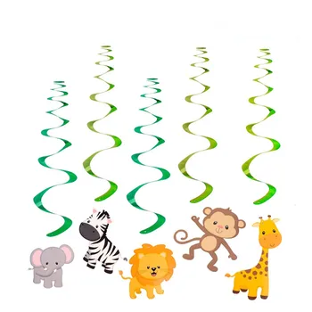 5 개 사파리 동물 정글 천장 거 소용돌이에 매달려 깃발 아이들을위한 아기 샤워 생일 파티 나선형 장식 호의