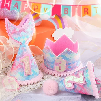 1 9 개의 다채로운 인어 생일이자 크라운 모자이 바다에서 파티를 장식이자 샤워 아기 소녀용품
