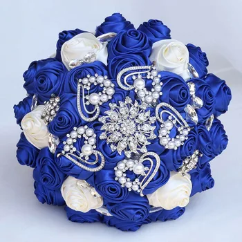 화려한 로얄 푸른 신부의 꽃다발을 사틴 로즈 패션 선물에 대한 아내 신부가 결혼식에 신부 들러리 꽃다발 로맨틱한 웨딩 꽃