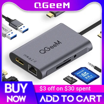 QGeeM8 에서 1USB C 허브 Macbook Pro USB 허브 3.0 어댑터 PD HDMI RJ45TF SD3.5mm 보조 입력 C Hub iPad 를 위한 프로 쪼개는 도구 Dock