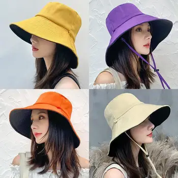 더블 양면된 Foldable Bucket Hat 여름의 태양은 여자를 위한 소녀 챙 어부의 모자 안티-자외선 넓은 테두리 선은 모자 모자