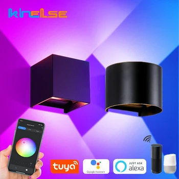 Tuya WIFI 스마트 RGB LED 벽 램프 옥외 방수 큐브 CCT/RGB+W 앱을 흐리게 하는 외부 벽에 밝은 분위기 세탁기 빛