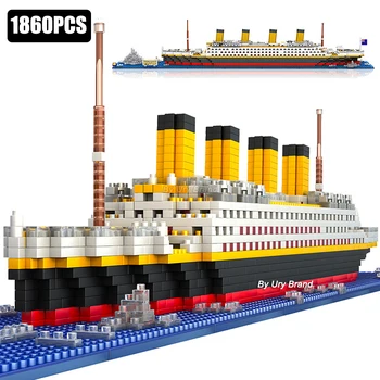 1860Pcs 없이 박스 타이타닉 모형 창의 럭셔리 크루즈 선박의 설정하시 보트 DIY 빌딩 블록 벽돌 키트 장난감 선물을 위한 아이