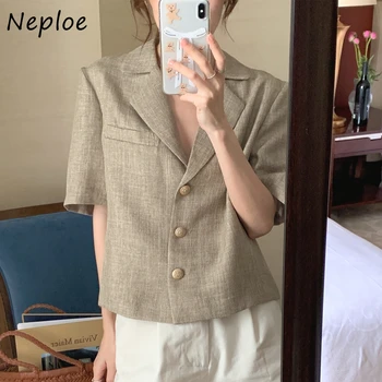 Neploe 세련된 코트 팜므 캐주얼 게으른 스타일의 의류 2023 여름 프랑스어 빈티지 싱글 짧은 솔리드 컬러 재킷