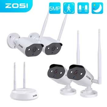 ZOSI H.265+5MP 무선 시스템 WiFi IP 카메라 키트 AI 인 Detction2-Way Audio3K 홈 야외 Vedio 감시 설정