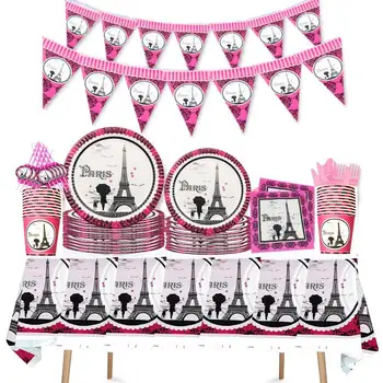 파리 탑 테마 샤워기 처분할 수 있는 에펠탑 냅킨 파티 플레이트 컵 생일 파티를 장식