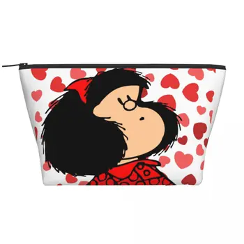 귀 Mafalda 전원과 함께 놀라 얼굴이 여행 세면용품 부대 여성 퀴놀린 카와 만화 메이크업 화장품 가방 스토리지 Dopp Kit