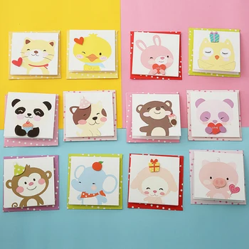 12pcs 동물의 미니 카드 인사말 아이들이 손수 만든 작은 팝업이 인사말 카드와 함께 봉투