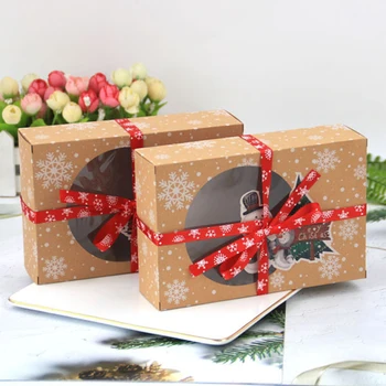 6/12/24 개 Kraft 종이 사용자 선호와 선물 상자는 리본을 가진 쿠키 상자를 포장하는 메리 크리스마스 새해 파티를 장식