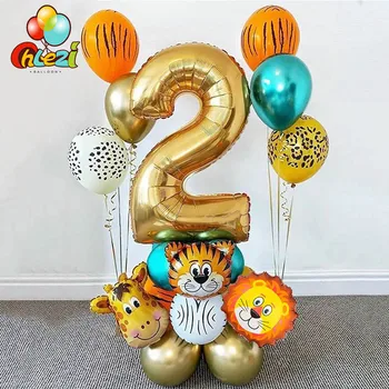 18pcs 정글의 동물이 풍선을 설정 32 번호 Globos 금속 크롬 라텍스 Balloon 생일 파티를 장식이 아기 샤워 시설