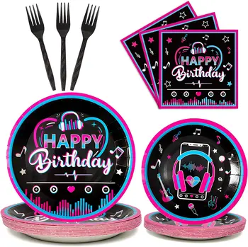 음악 Tik 파티 테마 파티를 장식 풍선 배너 같은 아이들을위한 음악이 케이크 상품의 생일 파티용품 종이 접시 컵