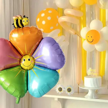 새로운 데이지 알루미늄 영화 풍선 다채로운 웃는 얼굴로벌섯 꽃잎 말 Caron 태양 꽃의 생일 파티 피크닉 캠핑