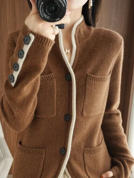 겨울 여자의 스웨터 2023 새로운 단단한 느슨한 긴 소매를 위한 미국 빈티지 다양한 Knitwears 카디건 여성 스웨터 코트