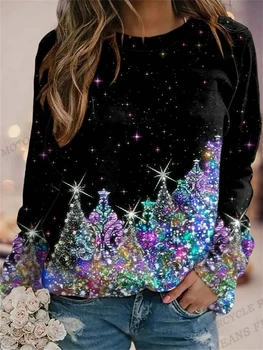 크리스마스 트리드 여성 패션 스웨트 크리스마스 코트 까마귀 꽃 코트 가을 겨울에 옷 O-목 땀