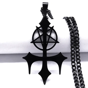 Goth 오각형은 인장에 사탄은 십자가 목걸이 남자를 위한 스테인레스 스틸 블랙 Y2k 고딕 양식의 성급 호텔 루시의 보석 선물 할로윈 N3002