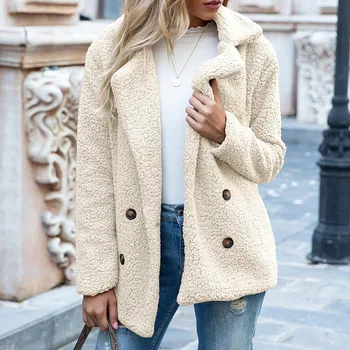 S-5xl 솔리드 컬러는 여성 겨울 봄의 느슨한 따뜻한 코트 고품질 테 양털 버튼을 재킷 여성 캐주얼 베 Femme2021 년