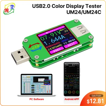 RD UM24UM24C 앱 USB2.0LCD 디스플레이 전압계 전류계 배터리 충전 전압 현재 미터의 멀티미터 케이블 측정 검사