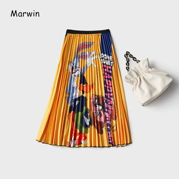 Marwin2020 새로 오는 봄 여름 인쇄를 만화 패턴 높은 탄력 있는 여성 스커트 파티 홀리데이 하이 스트리트 스타일