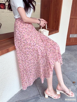 2022 년 세련된 대한민국 옷을 여름 여성에 달콤한 귀여운 소녀 꽃 가운 휴가를 날짜 Hight 허리는 복고풍 빈티지 하나-레이스 스커트