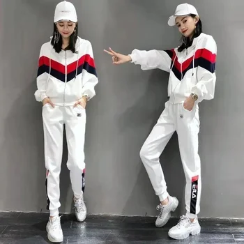 여자 레저 스포츠에 맞게 2022 년 가을 겨울 새로운 한국의 긴 소매 코트와 슬림 팬츠 두 개의 조각 설정된 운동복 패션
