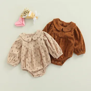 Lioraitiin0-24M 신생아 아기 소녀 가을 패션 Bodysuit 긴 소매 O-목 바닥에 스냅버튼 따뜻한