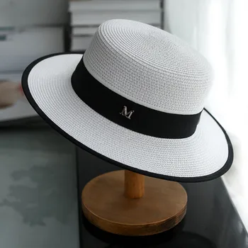 여름 야외 M 자 라인 편평한 테두리 모양의 여름 여자의 투자 밀짚 모자에 대한 여행 쇼핑