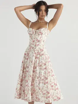 우아한 인쇄 벨트 드레스 패션 패 슬림 레이스 슬리브리스 드레스 2023 새로운 여름 세련된 여성 클럽 파티 드레스