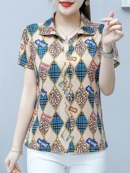 6XL 여성을 봄 여름 셔츠 블라우스 레이디 패션 캐주얼 짧은 소매 턴다운 칼라 인쇄 여성상 TT2128