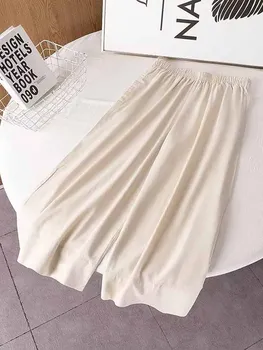 여자 2023 새로운 세련된 패션 플리츠 디자인 측면을 포켓 느슨한 리넨 넓은 바지 빈티지 허리 여성 바지 Mujer