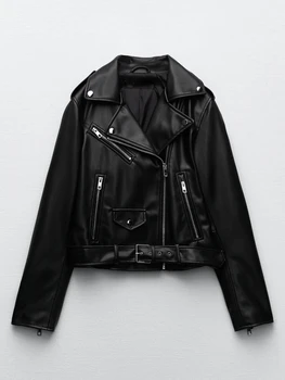 Fitaylor 새로운 가을 오토바이는 가짜 가죽 재킷은 여성 스트리트웨어 라펠 Pu 코트 패션 숙 슬림 검 보내다