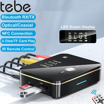 Tebe 블루투스 5.0 송신기기 수신기 Adapter LED NFC 무선 스테레 3.5mm Aux RCA 광 오디오 어댑터 TF/U 디스크 재생