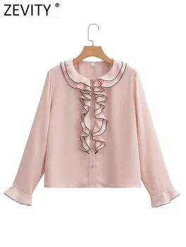 Zevity 성 패션 솔리드 색상 O 목 주름 주름 작업복 블라우스를 사용자 소매 셔츠 세련된 옷 여성상 LS3337