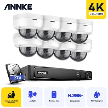 ANNKE8CH8MP FHD POE 네트워크 비디오 감시 시스템 NVR Recorder 와 8MP 돔 감시 카메라 오디오 녹음 4K Ip 카메라