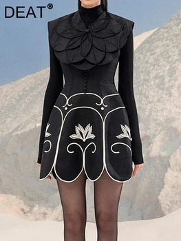 [DEAT]여성 이브닝 드레스 선 긴 소매를 대비 인쇄 색상 버튼을 허리 패션의 옷을 입는 봄 2023 새로운 13DB1521