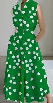 유행과 우아한 드레스 2023 년 봄,여름 새로운 통근 패션 파 점 V 목 소매 여자의 버튼 드레스