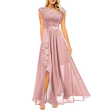 여성의 드레스 레이스 스플라이스 주름 틈새는 불규칙한 긴 드레스 슬리브리스 신부 들러리 칵테일 파티 웨딩 파티 드레스