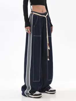 여자의 청바지 높은 패션이 바로 헐렁한 데님 팬츠 스트리트웨어 아메리칸 스타일 넓은 데님 바지 봄 2023