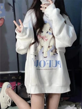 Deeptown 귀엽다 애니메이션 후드 하라주쿠 여성 힙합형 스웨터 귀여운 만화 캐주얼 목 탑 한국의 패션