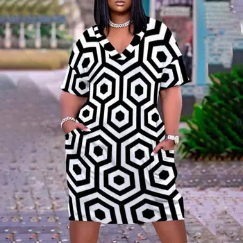 여름 2022 여성's3D 인쇄 여성's V-드레스 보헤미안 빈티지 스타일의 느슨한 패션 아프리카 드레스