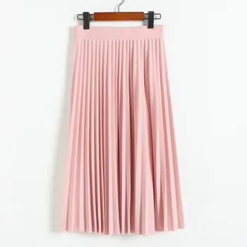 봄과 가을 패션 여성들의 높은 허리 주름을 잡는 솔리드 컬러 반 길이 탄력 있는 스커트 프로모션 레이디 핑크 검