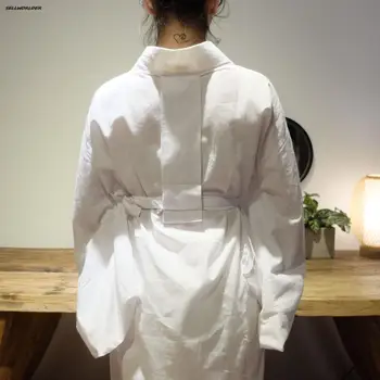 2023 여자가 일본어 기모노 스타일 욕 느슨한 흰색으로 내면의 힘줄을 포함한 네크라인 125cm