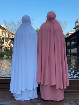 Jilbab2 조각 설정 이슬람은 기도 옷을 이슬람 여성의 오버헤드 Abaya 긴 Khimar 패션 스카프+스커트 두바이에는 터키 라마단은 겸손을