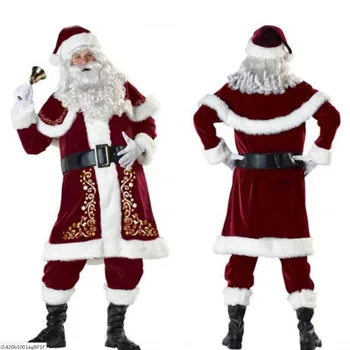 성숙한 크리스마스 코스프레스 크리스마스 산타클로스에 맞게 붉은색 의상 디럭스 벨벳 멋진 9pcs Set 크리스마스 파티 남자 복 S XXL