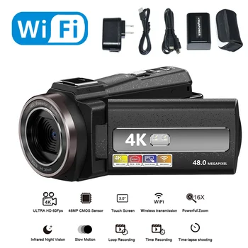 2022 년까지 디지털 WIFI 캠코더 4K Full HD16MP DV 캠코더 디지털 비디오 카메라 270 도 회전 스크린 16X 밤 촬영을 확대