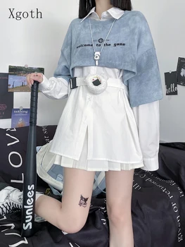 2022SS 일본 염색 짧은 셔츠+틈새 시장을 디자인 긴 흰 셔츠 이른 가을에 여자 두 개의 조각트 스트리트웨어