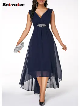 Botvotee 주름을 잡은 세 가지 차원 훈장에 대 한 드레스 여성 Dovetail 섹시한 시폰 Y2k 패션의 새로운 V 목 소매 드레스
