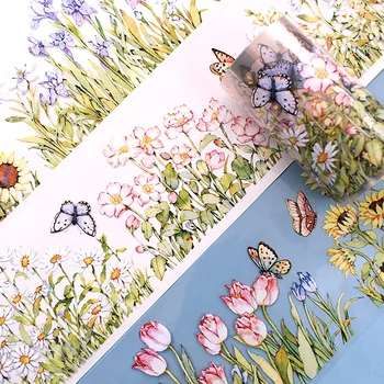 2m 귀여운 꽃 나비 애완 동물 종이 테이프 DIY 스티커 스크랩 합성 마스킹 테이프 미적 문구 저널 장식