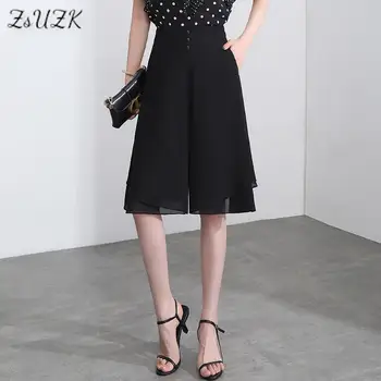 ZUZK 시폰 skorts 를 위한 여성 멋진 패션 Elastic Wiast 무릎 길이 바지한 느슨한 넓은 짧은 바지 6