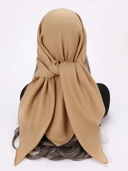 장 면 리넨 스카프 90*90cm 히잡을 이슬람 여성의 이슬람 의류 Headwrap 숄 여성 밴드 머리 숙녀
